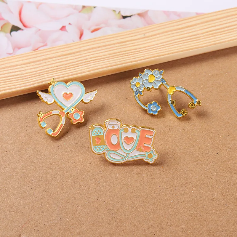Enamel pins custom fashion jewelry brooches women plated gold metal knit sweater charms adult small stethoscope heart doctor pin