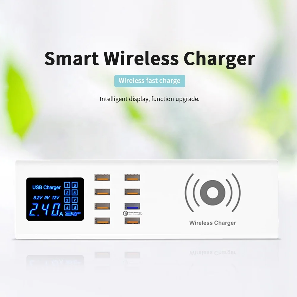 SUNLINE 2020 Multi 8 USB Port QC3.0 Quick Charger Socket Universal 10W For smart phone Fast Mobile Phone Qi Wireless Charger