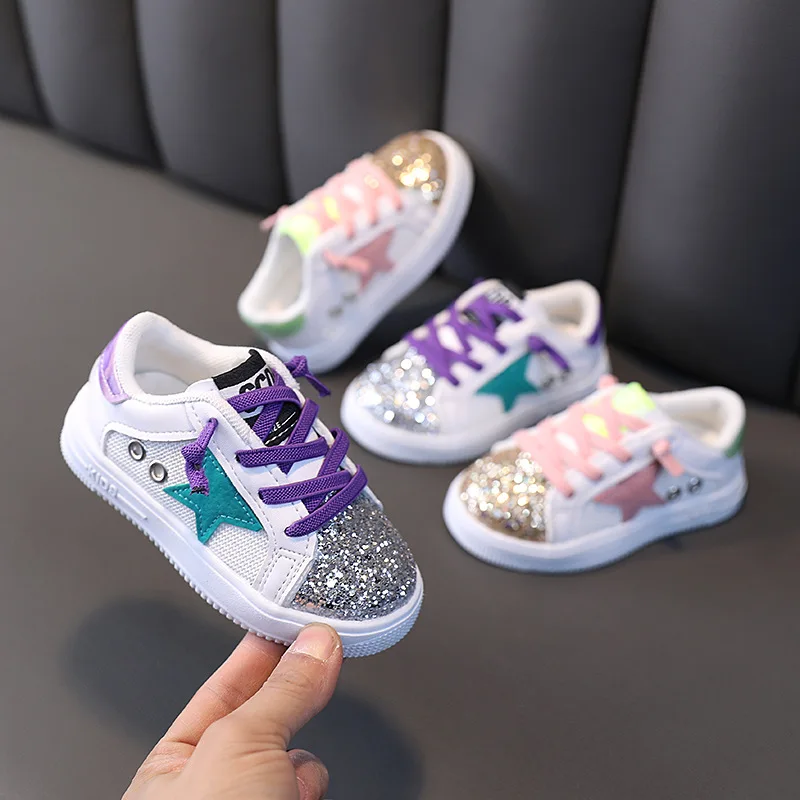 Top LeaderSping Autumn Unisex Sneakers for Baby Boys and Girls Sequins Fashion Shoes Slip-On Baby Boy Shoes Size 21-30 Soft Sole