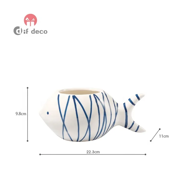 Novelty Fish Shape Ceramic Eco-friendly Flower Planter Pot For Home Ornaments
