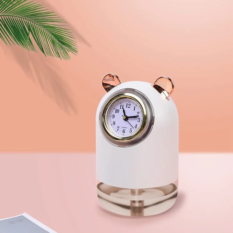 Cute Bear Air Humidifier with Clock Electric Humidifier Diffuser USB Charging Air Freshener Mist Maker for Home