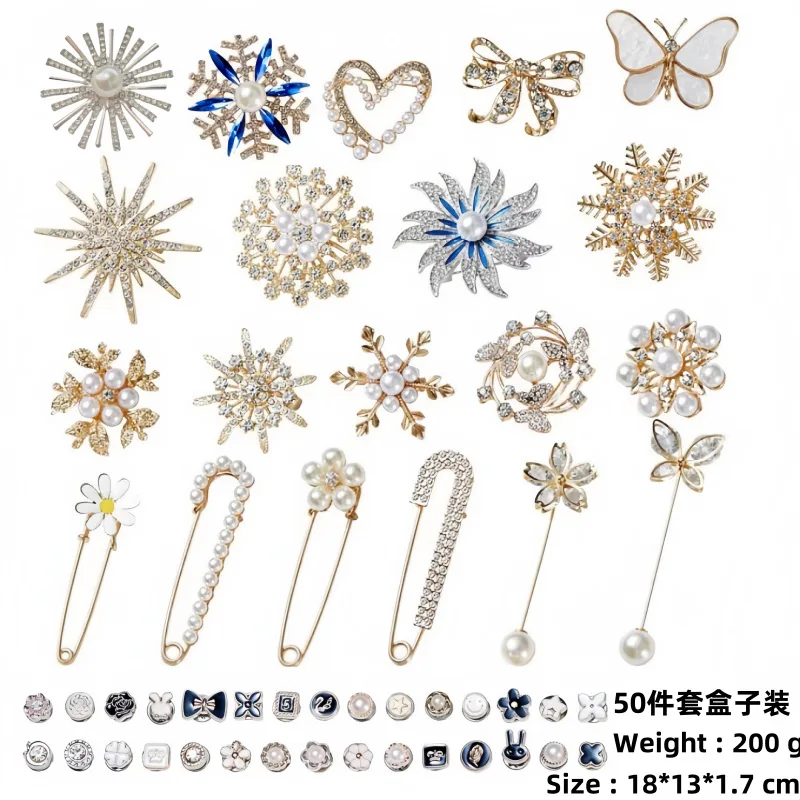 Rhinestone Pearl Jewelry Safety Brooches Button Pins Charms for Socks