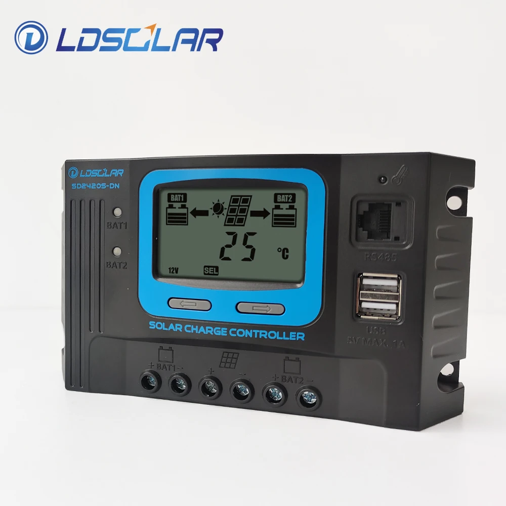 Professional factory Real-time Energy Statistics Function Common Negative duo battery solar controller charger