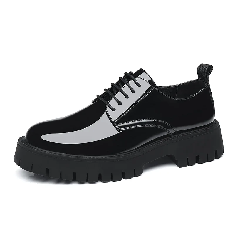 Patent leather big head shoes for men autumn English style cowhide brightened platform elevation with suit wedding groom shoes