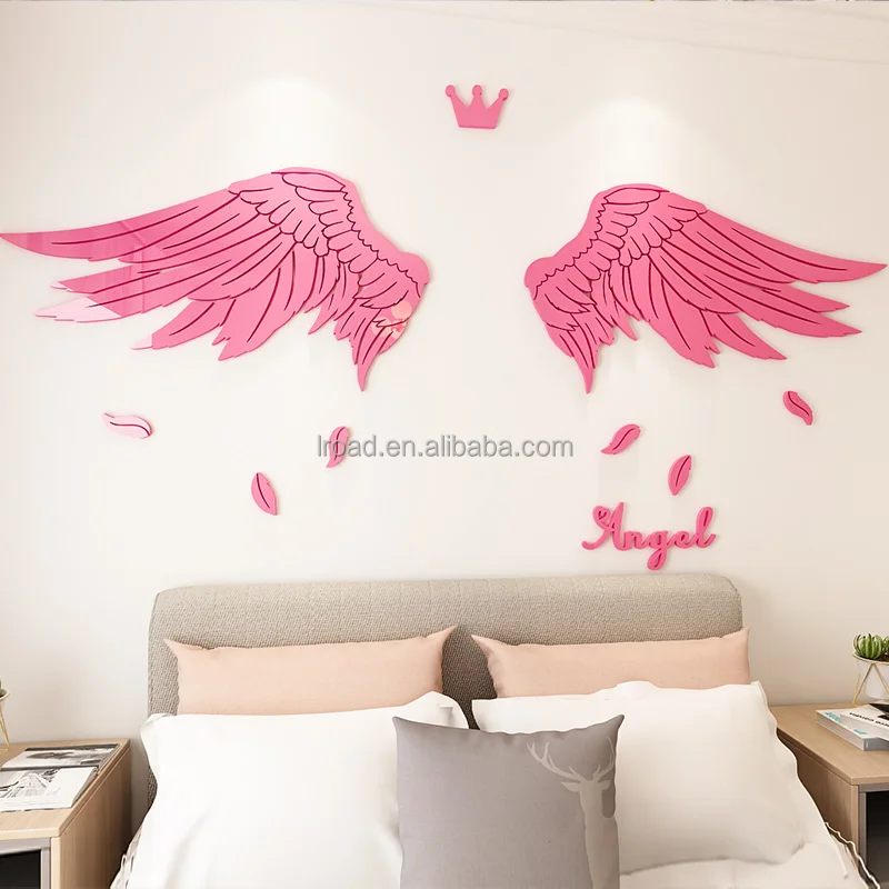 Factory wholesale acrylic wall stickers Angel Wings Butterfly bat creative wings beauty salon shop living room background wall