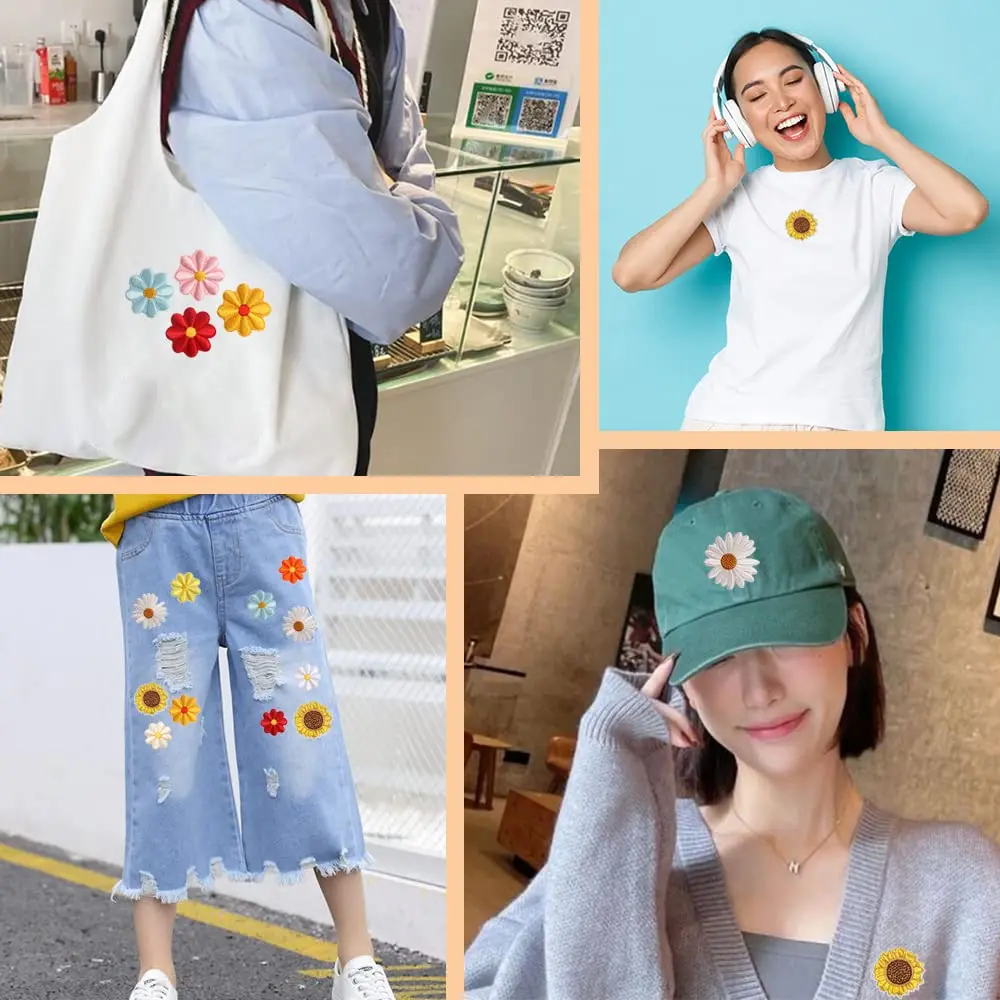 Factory Iron on Patches Ready to ship embroidery Sunflower Bee badge patches wholesale custom logo patches for clothes