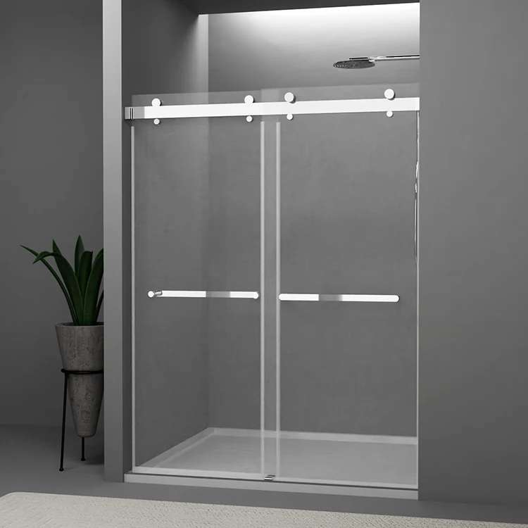CKB Brushed Nickel Matt Black Chrome Bathroom Tempered Glass Double Sliding Frameless Shower Room