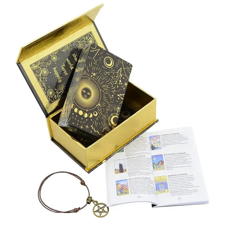Super High Quality Luxury Gold Foil Russian Tarot Cards With Guide Book Russian Language Tarot Cards in  Classic Oracle Card