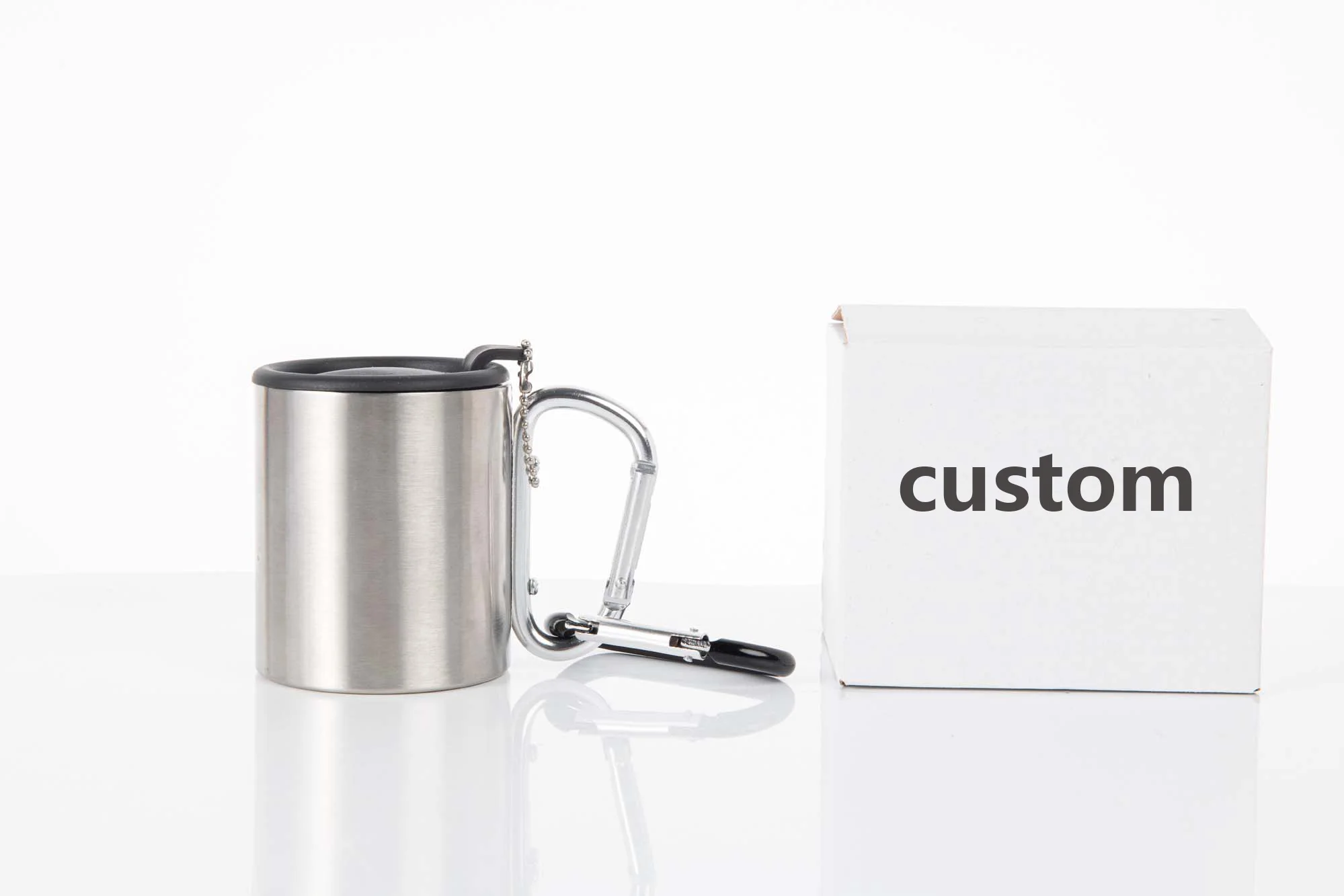 220ml 300ml Stainless Steel Camping Mug with Carabiner Clip Handle Double Wall Coffee Cup