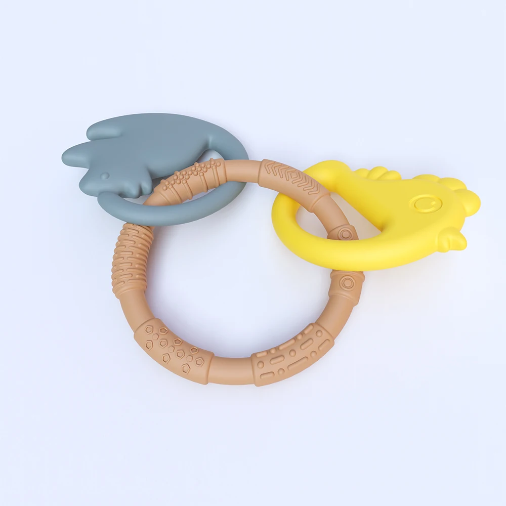 3 In 1 New Arrival Food Grade Silicone Teether Rattles Sensory Chewing Toys Bpa Free Silicone Infant Donut Teething Ring