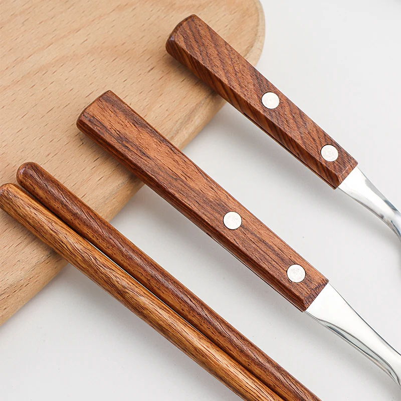 Stainless Steel wood cutlery Custom Logo Hot Sell Low MOQ wood handle cutlery