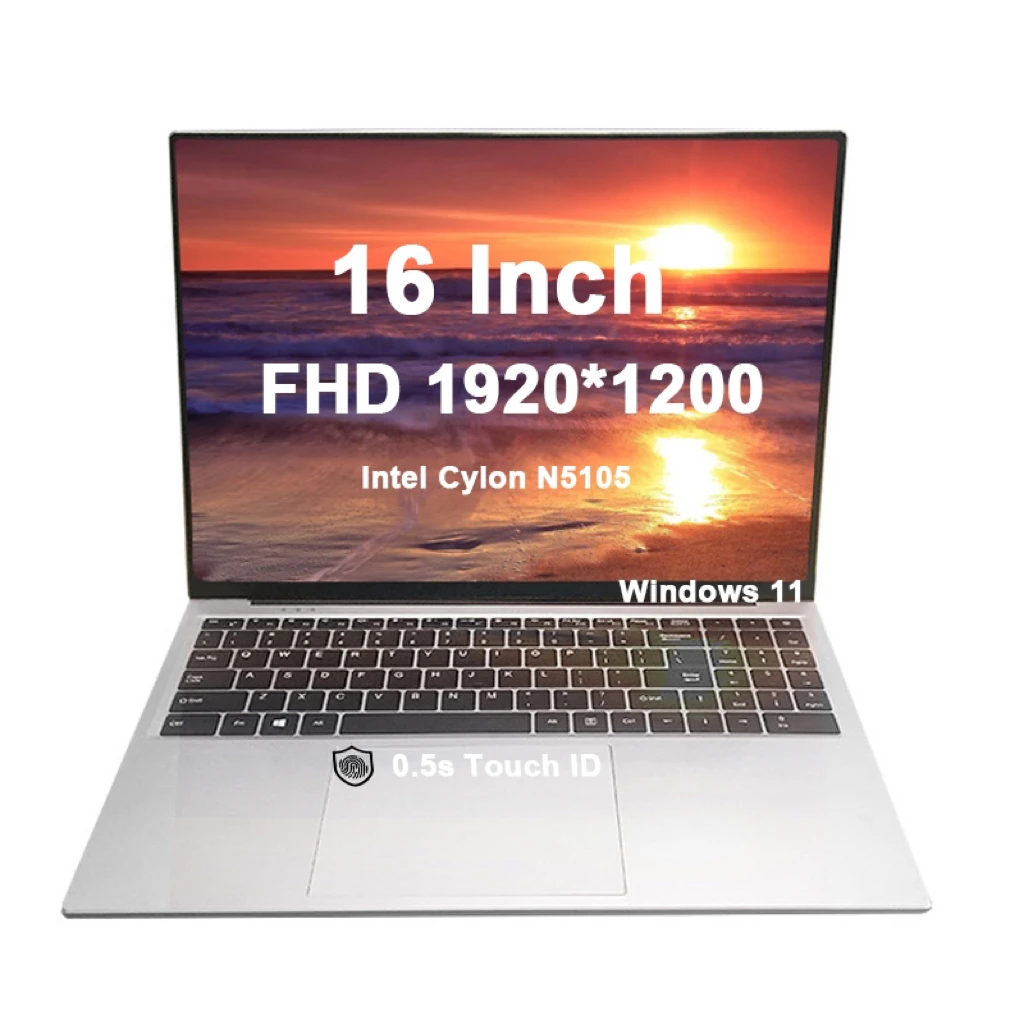 2023 New 16 Inch Laptop Wins 11 Netbook  Intel N5105 Notebook 16GB RAM 1TB ROM SSD Cheap Portable 1920*1200 Gaming PC Laptop