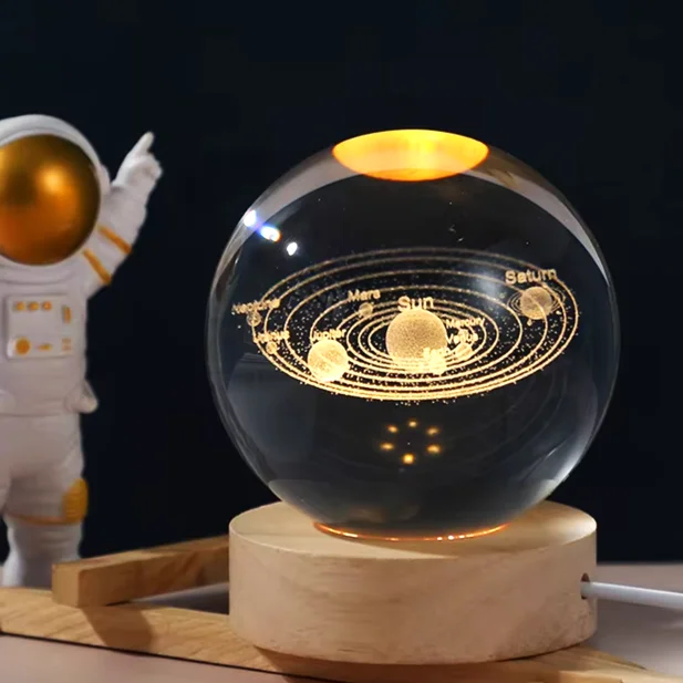 Солнечный Красочный светодиодный ночник светящийся круглый хрустальный шар ручной работы 3D Галактический хрустальный шар ночник для детей