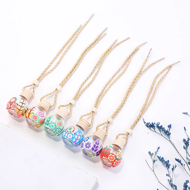 Hot Sale 8ml Polymer Clay Car Perfume Diffuser Glass Hanging Bottle Empty Car Perfume Bottle