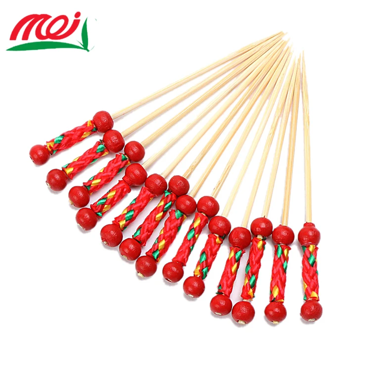 Natural Healthy Smooth Custom Single Red Ball Colored Bamboo Stick with bead