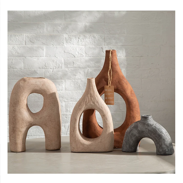 Minimalist creative geometric matt glaze home desktop decorations vase pottery flower vase for home decor