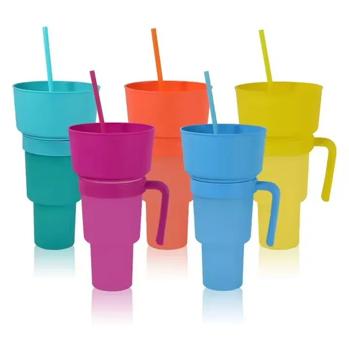 Hot Sale Custom Logo High Quality Food Grade Plastic 32oz Custom Colorful Plastic 2 In 1 Snack And Drink Cup