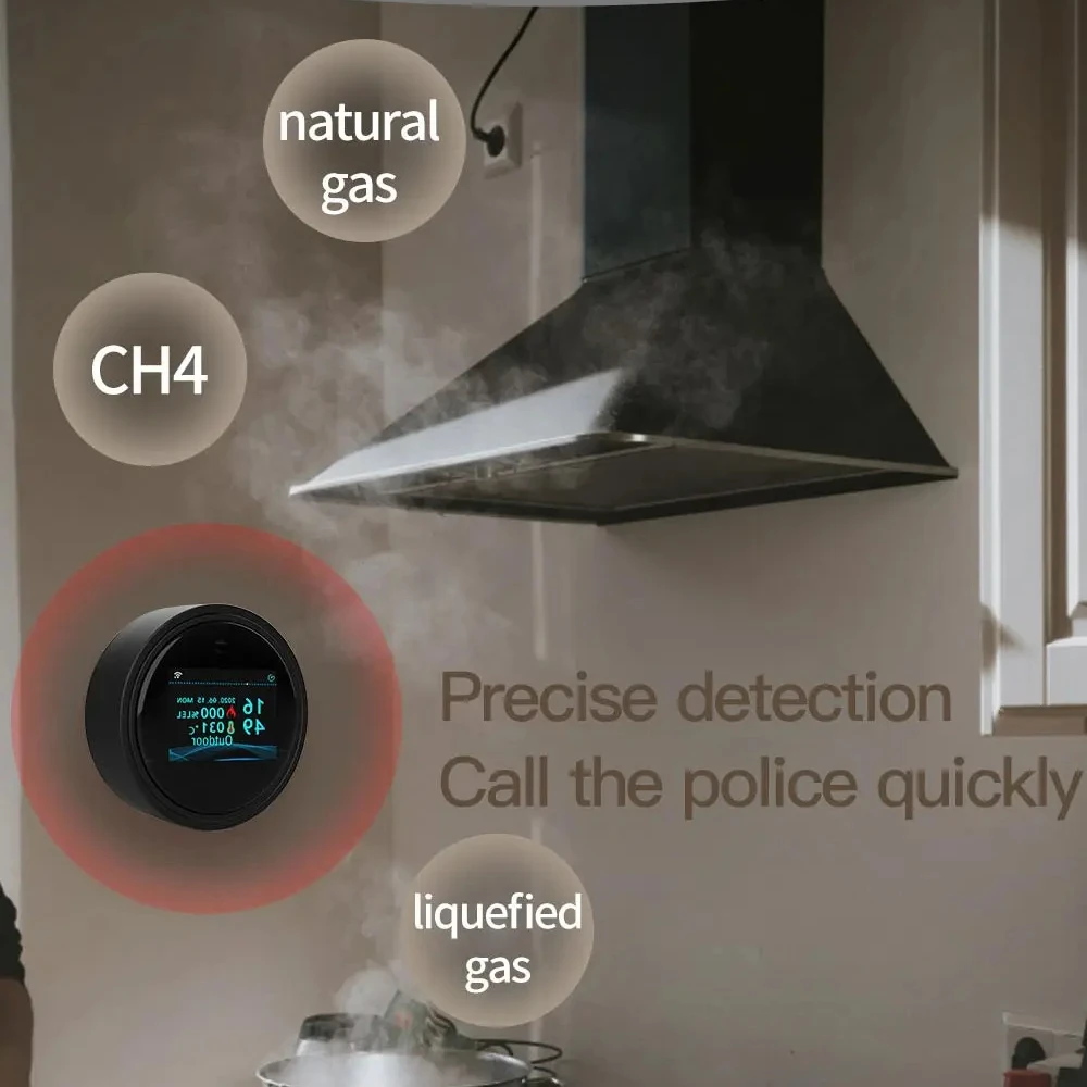 Home Kitchen Cooking WiFi Connection LPG LNG Natural Gas Leak Alarm Gas Leakage Sensor with Tuya Smart Life App Control