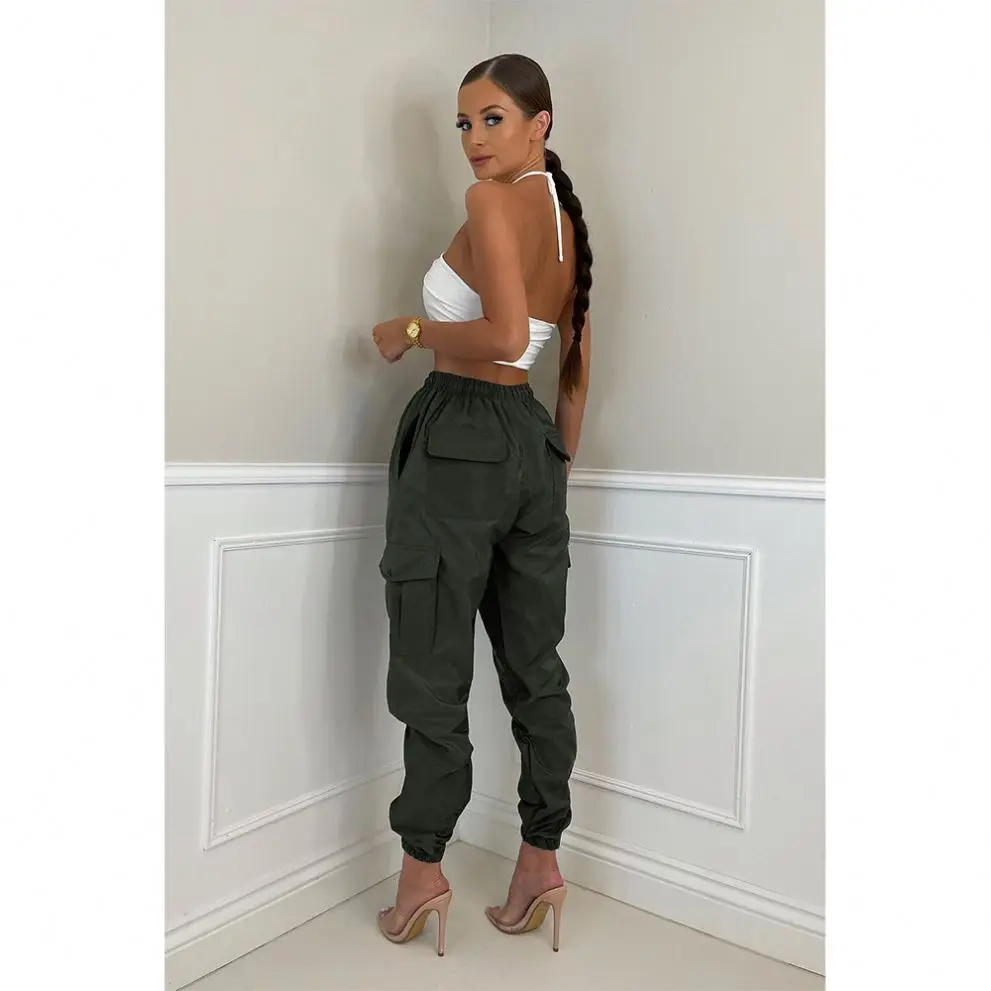 S976L Solid color slacks with neutral overalls and waist pockets for women fashion clothing