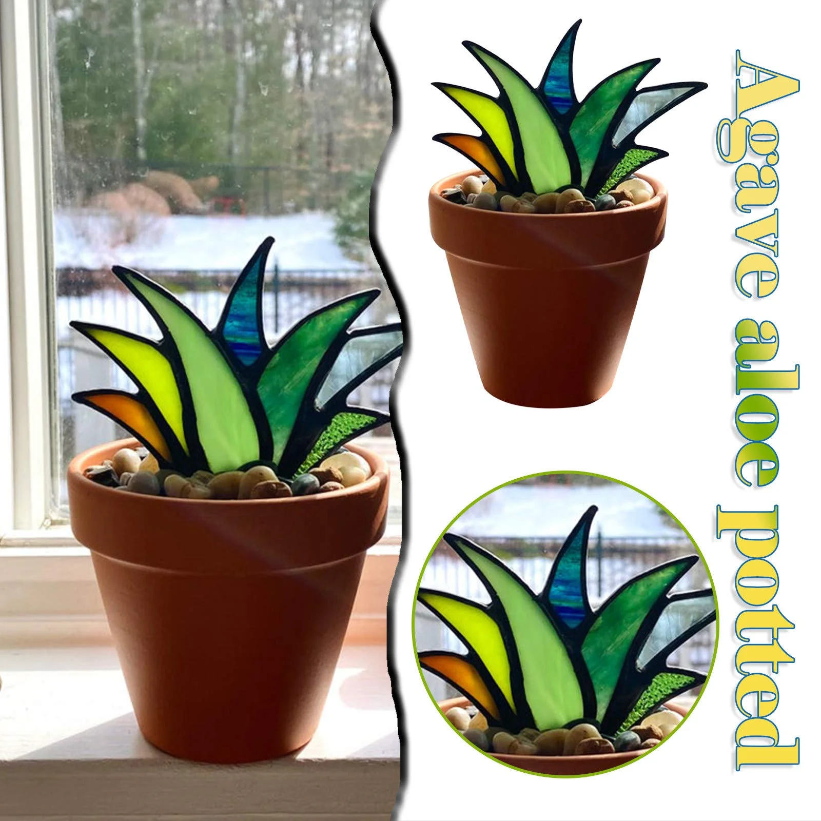 
 Mini Colorful Aloe Potted Plant Pot  Acrylic Agave Aloe Potted Plant for Home Indoor Office Balcony Porch Yard Garden  