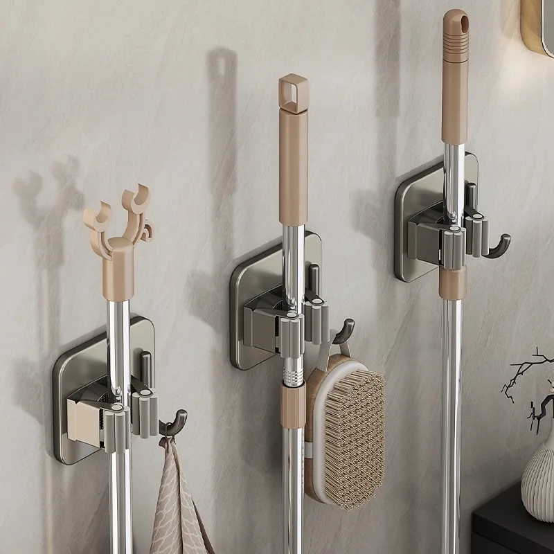 Mop Hook Punch Free Bathroom Storage Device Stick Broom Hanger Strong Adhesive