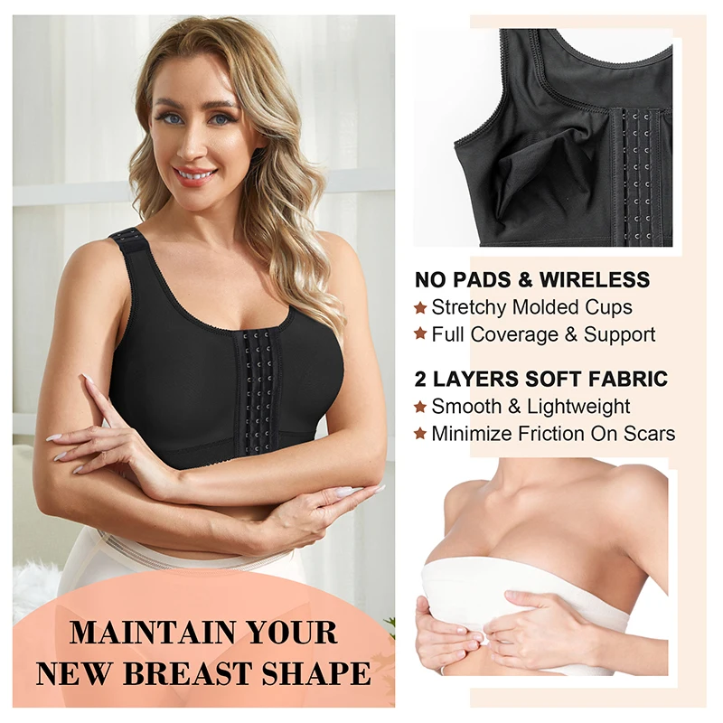 front closure women luxury post surgery bra wide adjustable straps post surgical bra front opening surgery bra