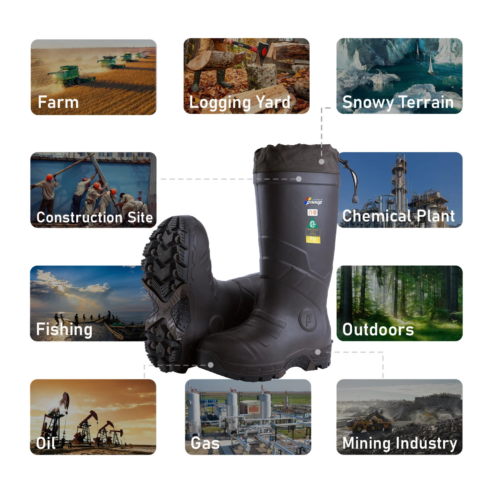 PINNIP quarrying work boots PU shoes waterproof insulation safe work shoes steel toe industrial boots