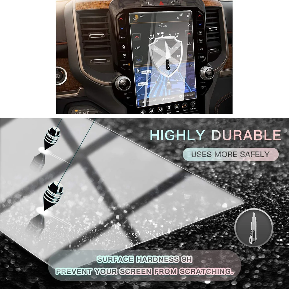 HD Tempered Glass Car Navigation Screen Protector Center Control Touch Screen Film For 2019-21 Dodge RAM 1500 2500 3500 Uconnect