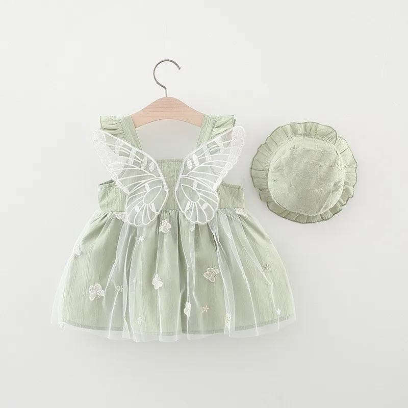fairy dress for baby girl fly suspender mesh  butterfly skirt with butterfly wing back  + baby hat kids party dresses