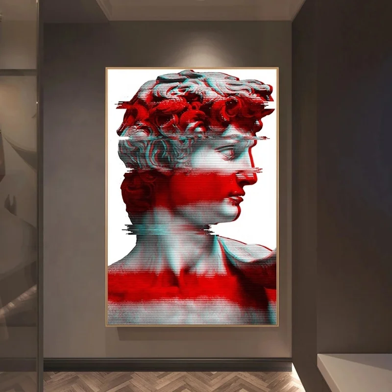 Red Vaporwave Sculpture Of David Canvas Art Posters Graffiti Art Canvas Paintings on the Wall Street Art Picture Home Decor