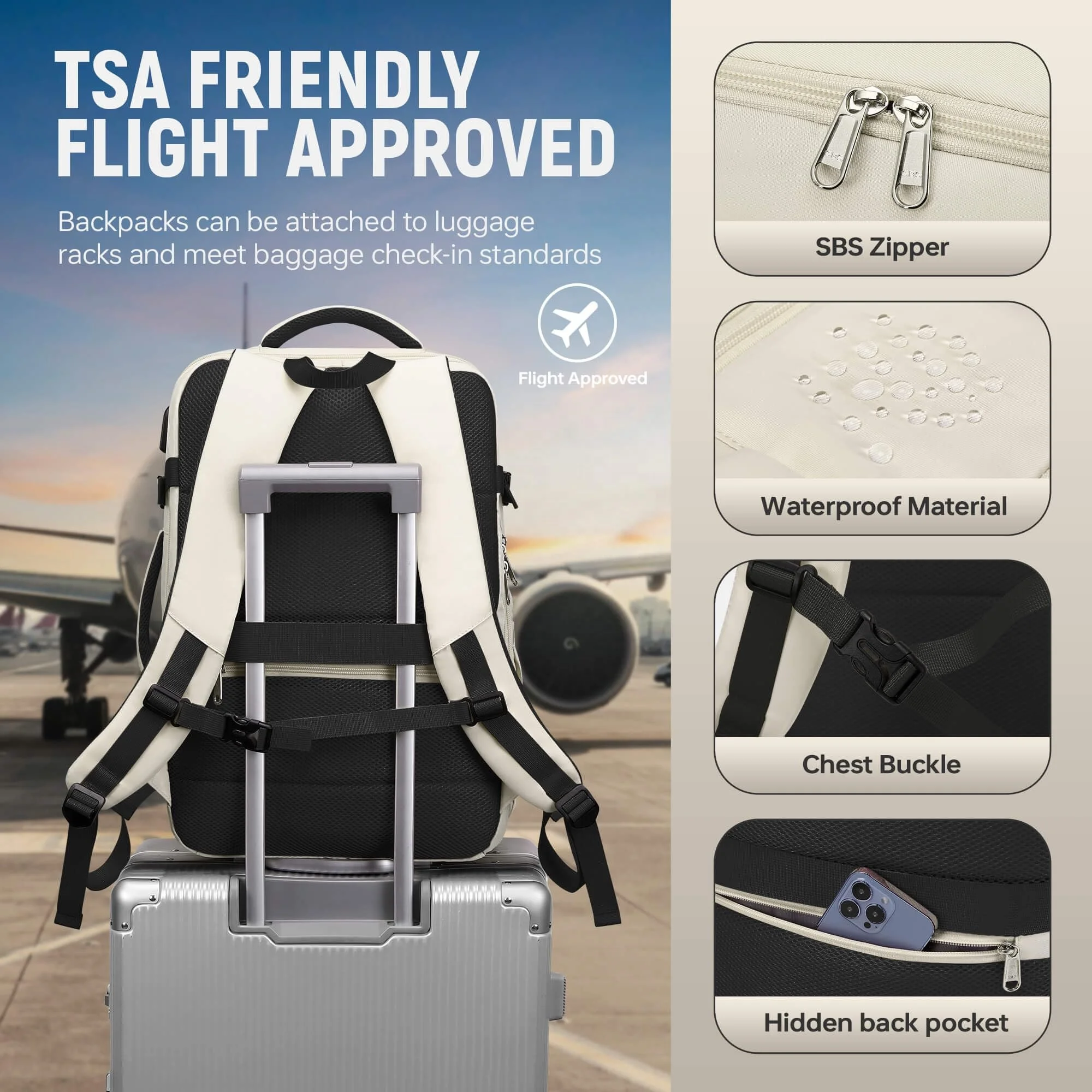 Custom Stylish Flight Extra Large Travel Luggage Backpack With Toiletry Bag Carry On Bag Fits 17.3 Inch Laptop