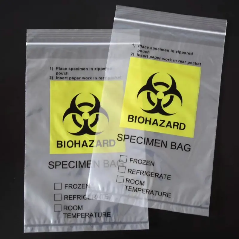 Medical test bag custom made biological specimen zipper bag biohazard  specimen bag