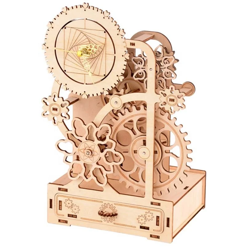 Wooden 3D Jigsaw Puzzle Clock Gear Clockwork Music Box Pen Holder DIY Handmade Toys for Children Educational Model Building Kits