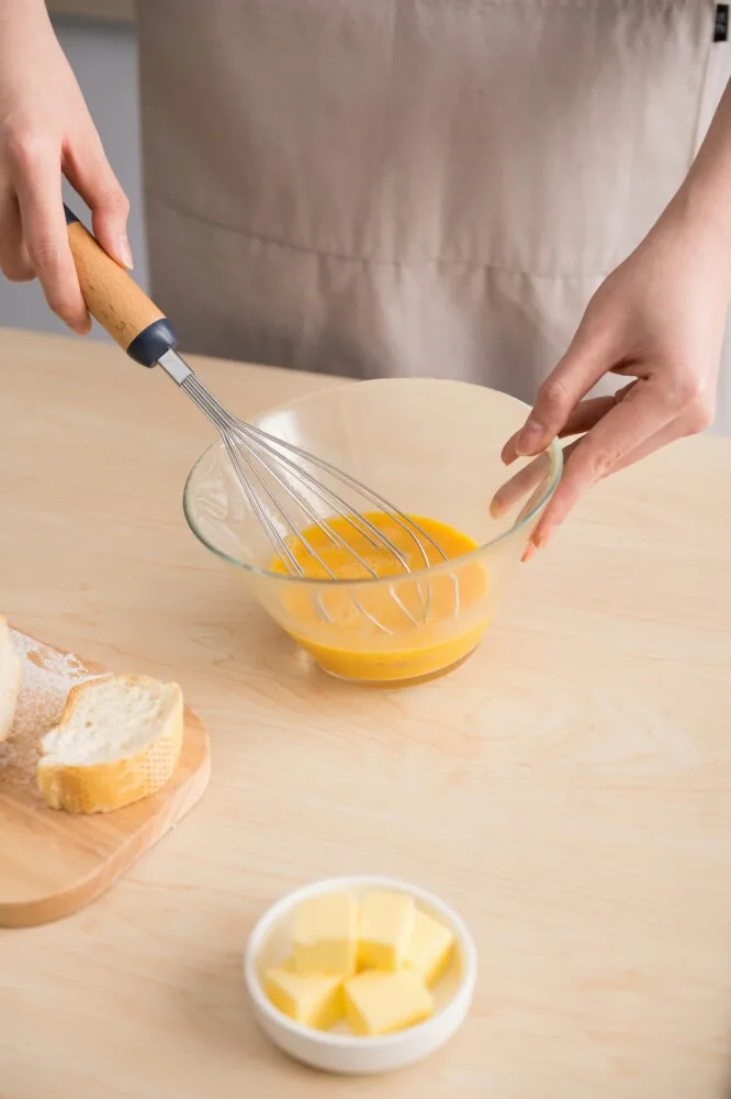 Pinmoo, классический дизайн, ручной венчик для яиц из нержавеющей стали с ручкой из бечевой древесины