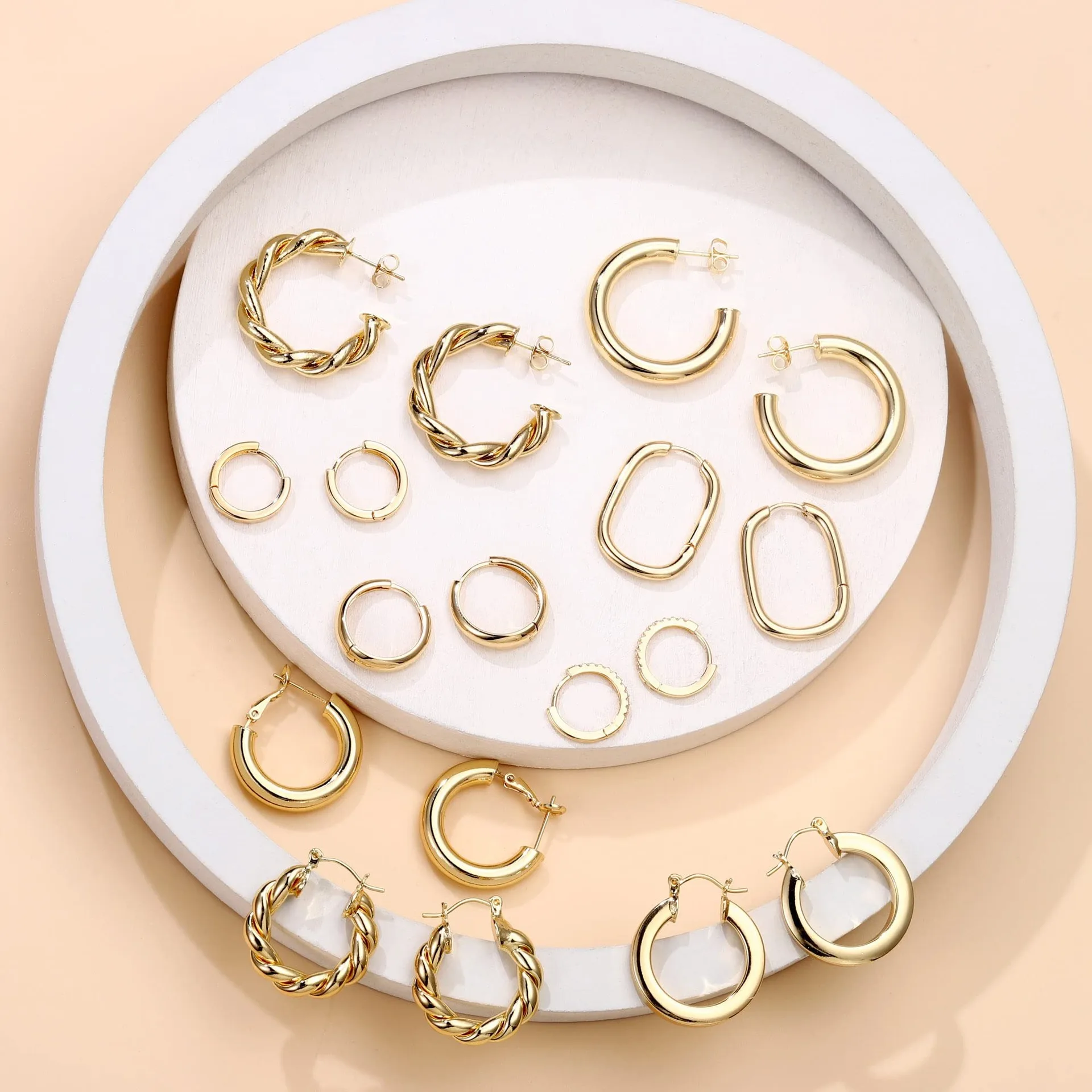 9 Pairs Gold Hoop Earrings for Women, 14K Real Gold Plated Chunky Hoop Earrings Set ,TLX0315