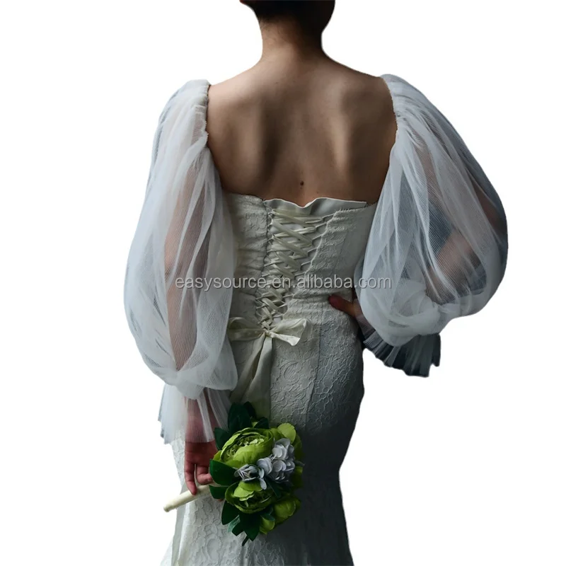 YM98 Classic Wedding Fingerless Gloves Long Tulle Pearls Brides Bridesmaid Sleeves Women Marriage Accessories