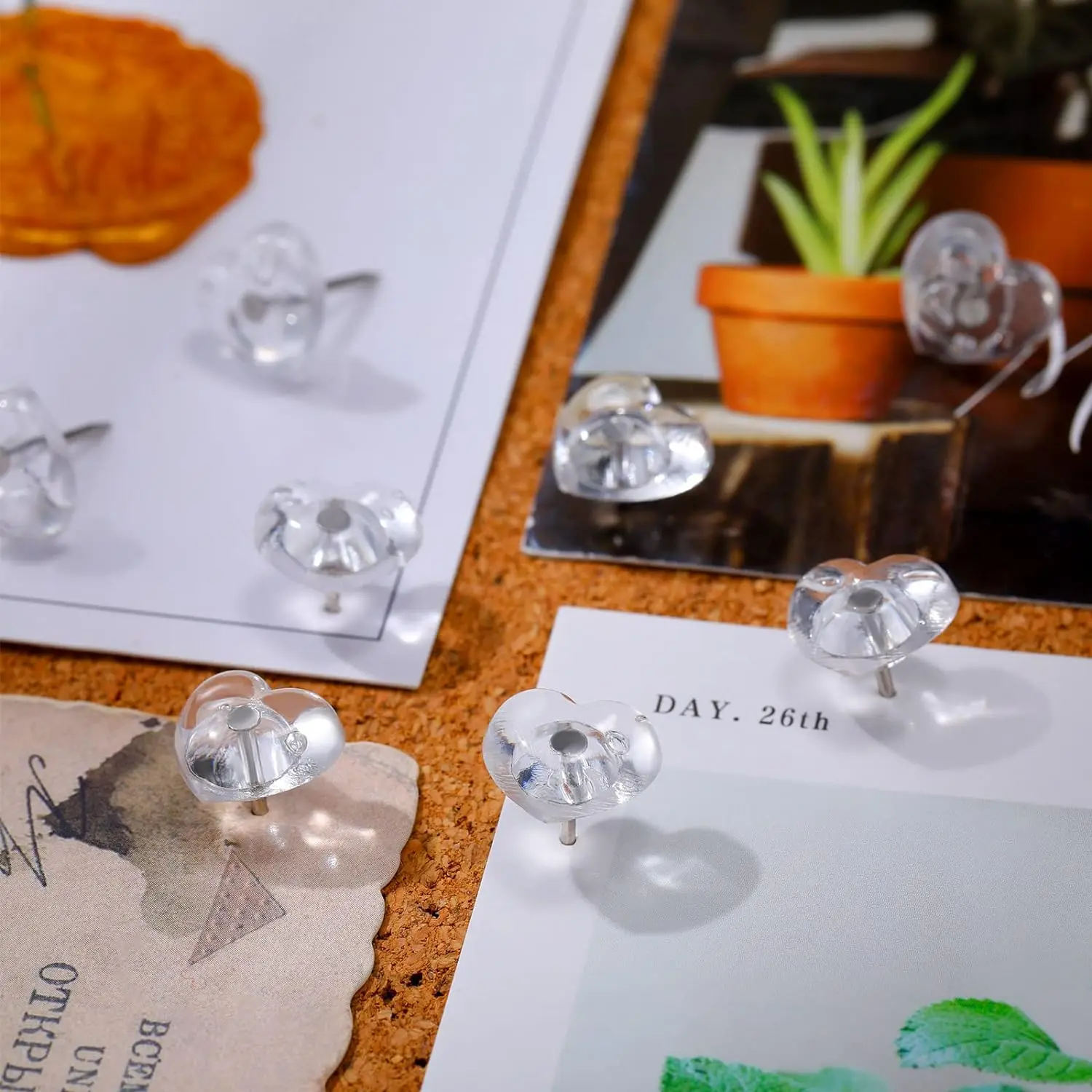 Heartshaped transparent pushpins Plastic thumb tack Transparent cute thumbtack Decorative  photo ground  Home school office pin