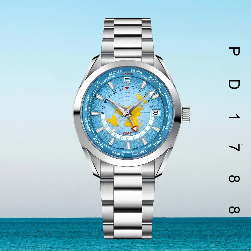PAGANI DESIGN Men Watch 2024 New Stainless Steel NH34 Movt Mechanical Wristwatch Sapphire Mirror Multi-time zone Watches Reloj