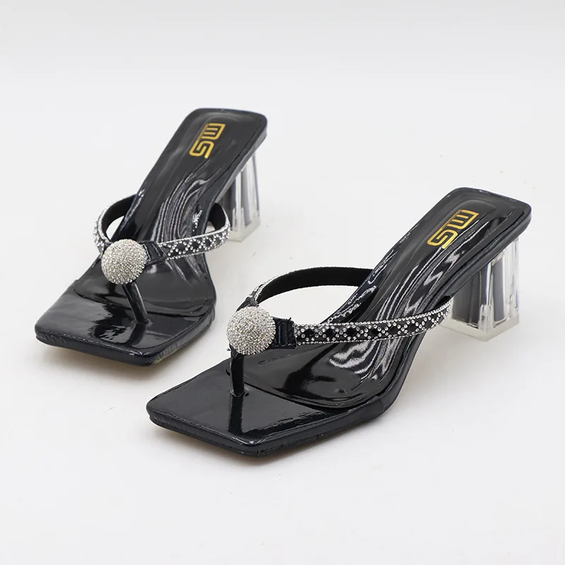 fashion 2024 New summer sandals high Heel Flip Flops Women Rhinestone casual female footwear women shoes
