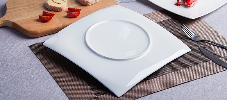 Wholesale white square Ceramic Bone China kitchenware dinner plates flat dessert plates for household restaurant