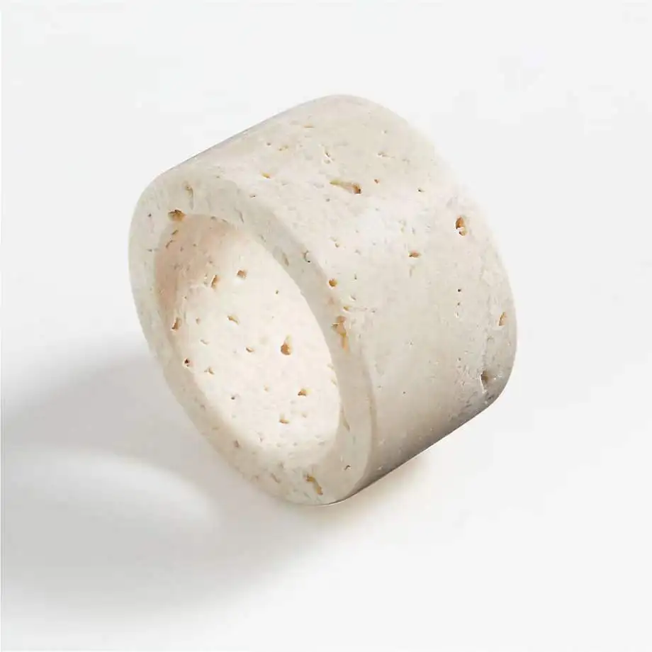Hot Sale Handmade Natural Beige Travertine Marble Stone Napkin Ring Set