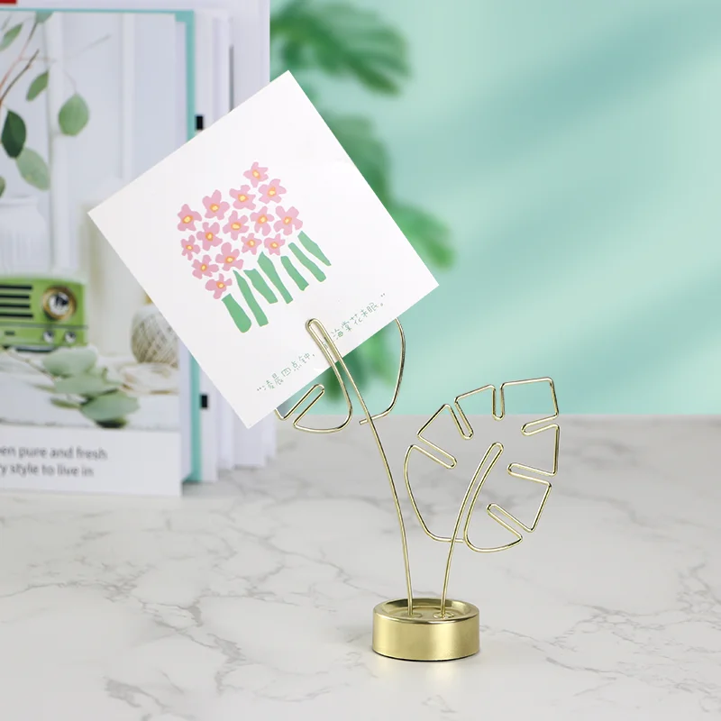 YS0809 Popular Metal Monstera Top Quality Place Label name Stand Card Holder Note Photo Memo Clips