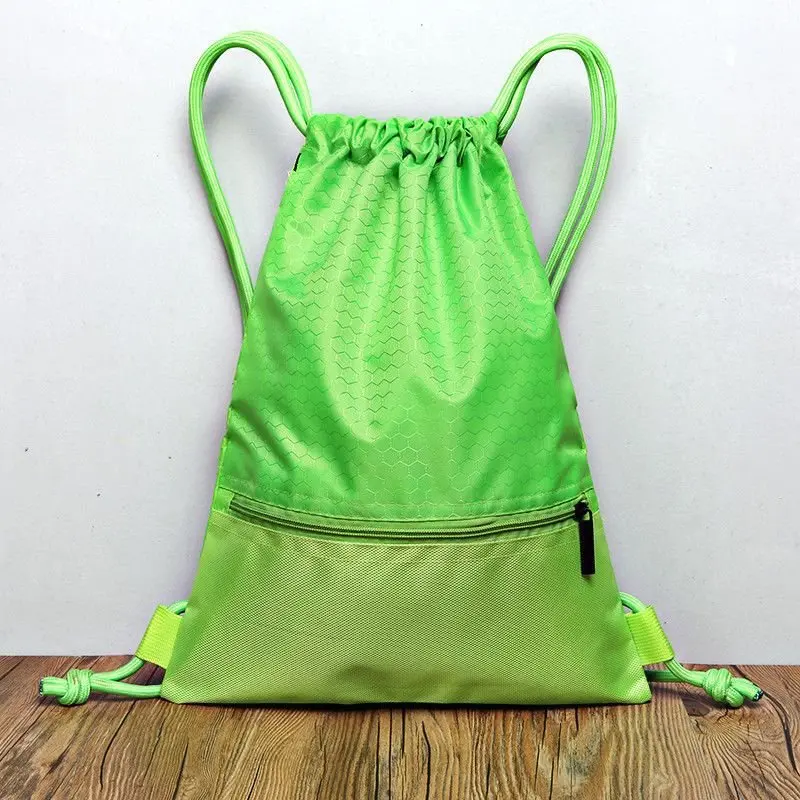 Promotional 500D Polyester Drawstring Bags Reflective Sports Gym Backpack Pull String Backpacks Cinch Tote Bag
