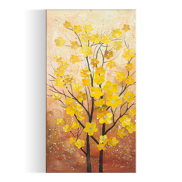Pop art gold art abstract acrylic painting on canvas yellow tree texture painting 100% hand paint oil painting modern artwork