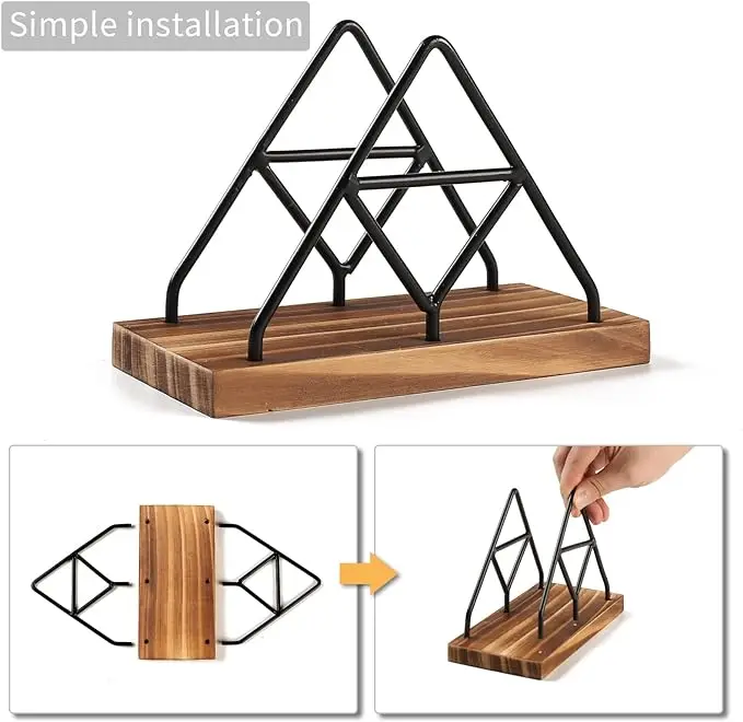 Napkin Serviette Holder Desktop Ornament Dining Metal with Wooden Base Tabletop Tissue Dispenser Napkin Storage Box Organize