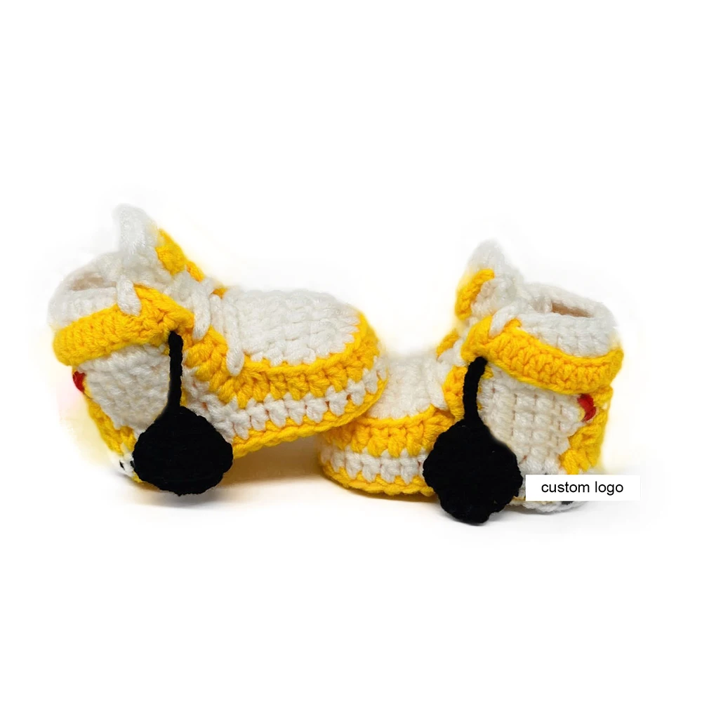 
OEM service new design yellow crochet sneakers four season indoor wear infant cotton crochet handmade newborn baby shoes 