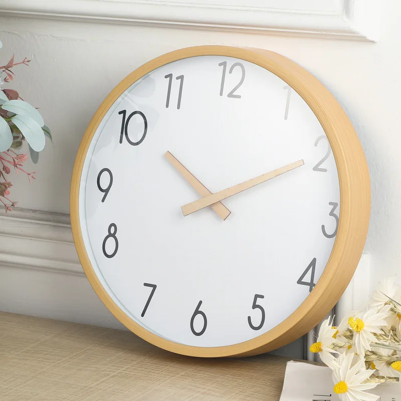 12inch Silent Round Wood Wall Clock Battery Operated Non-Ticking Decorative Kitchen Home Office Bedroom