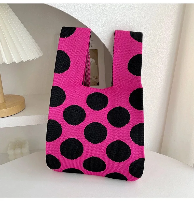 New Patchwork Colors Knitted Shopping Bag Handbags Elegant Chunky Knit Bags For Women Knitting Woven Tote Bag