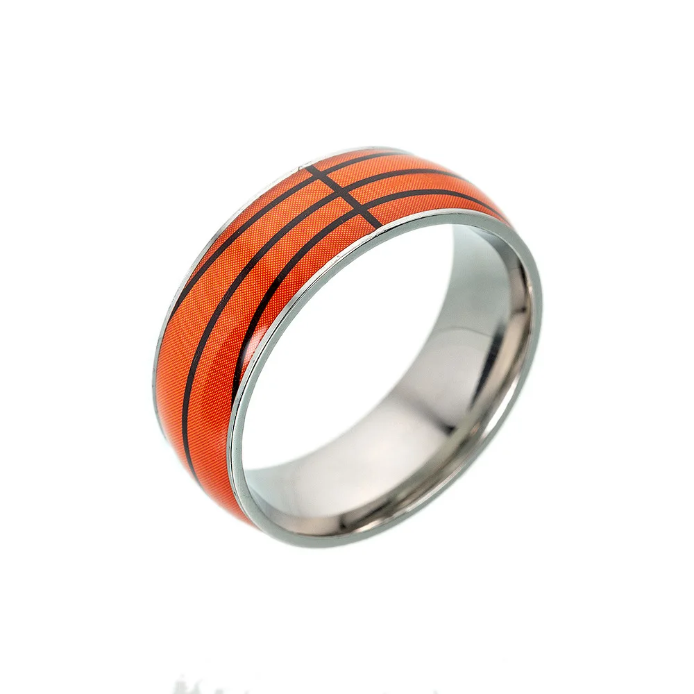 China Jewelry Unique Design Sports Ball Rings Titanium Steel Men Finger Ring Enamel Basketball Football Baseball Ring