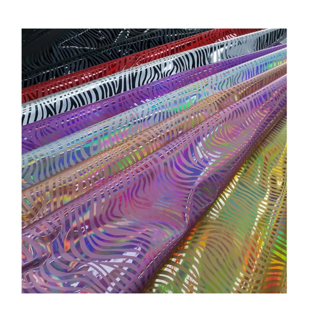 Rainbow Color Zebra Printed Vinyl PU Leather For Shoes Material